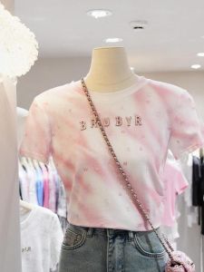 Áo Thun Cotton Tay Ngắn Cạp Cao Thiết Kế Độc Đáo Heavyweight Tie Dye Dành Cho Nữ Mùa Hè 2025 Áo Thun Nữ Cỡ Nhỏ