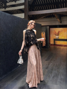 Traditional Chinese Style Gold Stamping Cotton Cooling Wide Leg Trousers Womens Pants