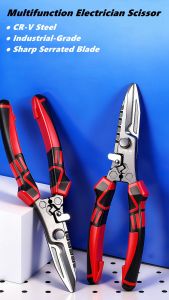 Industrial-Grade Multifunction Electrician Scissors Crimping Wire Cutting Tool with Wrench for Metal Sheet and Cable Cutting