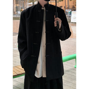 New Chinese Style Chinese Knot Button Shirt Mens Spring and Autumn National Style Niche Style Suit Outwear Fancy Loose Lapel Jacket Tops