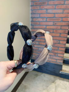 Korean Style Embellished Crystal Hairband Elegant Lace Lotus Knot Design Super Fairy Tale Feeling Headband Fashionable Hair Accessory