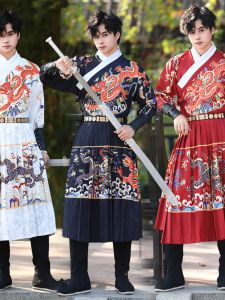 Original Hanfu Ming Dynasty Style Mens Flying Fish Robe Couple Matching Dragon Suit Non-costume Best Man Clothing Daily Wear