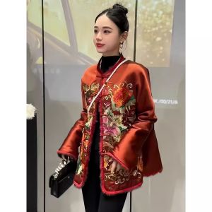 New Chinese Style Cotton Jacket Womens Buttoned Inner Filled Coat Autumn Winter Tang Costume Top Bebe Noble Fashion Brand