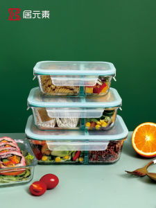 Elements Divided Glass Lunch Box Separated and Sealed Microwaveable Dedicated for Heating Office Lunch Box Crisper