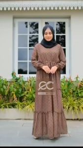 COD Longdress Jumbo Motif Polkadot Soft sleting Depan Busui Rempel Susun Lengan Karet Devino Style