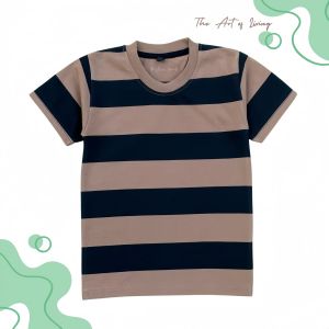 Fashion Anak Kaos Salur Premium Dusty Rose Biru Turkish Beige