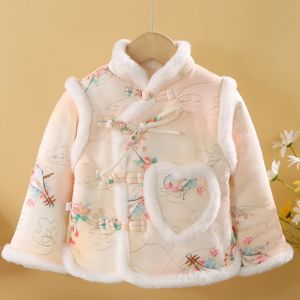 Thickened Fleece Childrens Cotton Jacket New Year Visiting Baby Girls Clothes Cartoon Pattern A-Class Safety Parent-Child Fashion