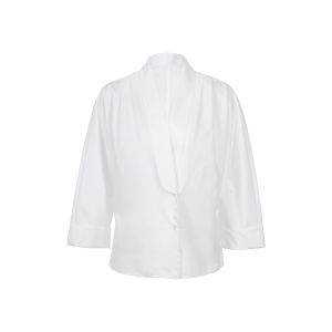 Summer French Style Mandarin Collar Womens Shirt 7/8 Sleeve White