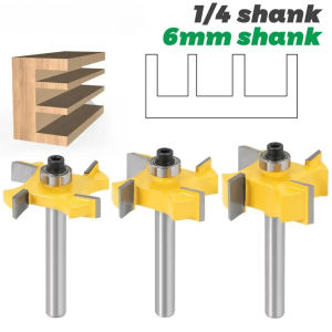 1/3PCS 6mm 1/4" Shank T Type Bearings Wood Milling Cutter Industrial Grade Rabbeting Bit Woodworking Tool Router Bits for Wood