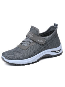 Mens Mid-Aged Breathable Mesh Sports Shoes Soft Bottom Anti-Slip Spring Autumn Leisure round Toe Flat Heel Rubber Outsole