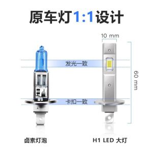 Super Bright 60W LED Car Headlight Bulb Direct Plug-In Design for H1 H3 Flat Mouth Front Lamp Upgrade Gold White Light Spot Bulb
