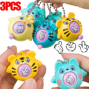 3Pcs Mini Fun Tiger Guessing Egg Keychain Pendant Delicate Finger-guessing Rock Paper Scissors Toy Egg for Children Battle Game