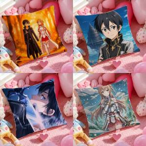 Bandai | Sword Art Online Virtual World Anime Plush Pillow Cover Soft Short Plush Cushion Cover For Sofa Bedroom Home Decor Gift