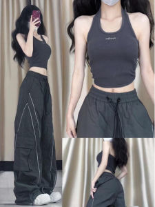 Gray American Casual Work Pants Women Spring New Large Size Loose Slim Pear Body Shape Wide Leg Pants Street Style High Waist