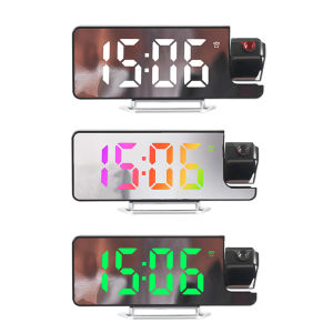 【HOSPORT】Projection Alarm Clock with Adjustable Brightness Digital Clock and Candleholder for Bedroom Decor