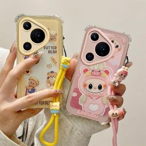 Phone Case Honor400Lite Honor 400 Lite Cute Painted Cartoon Casing with Dolls Lanyard Four Corner Shock-absorbing Lens Protection Silicone Soft Back Cover