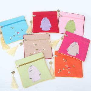 Cotton and Linen Embroidery Bracelet Bag Beeswax Crystal Jade Bag Card Holder Coin Purse Silk Pouch Hand Bead Buddha Beads Square Zipper Bag