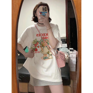 Pure Cotton Heavyweight White Short Sleeve Womens T-shirt Summer Loose Design Casual Chic Half Sleeve Top round Neck