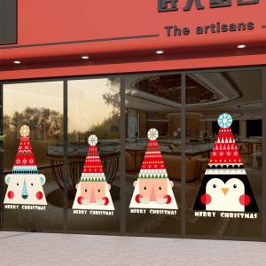 Christmas Glass Sticker Store Window Stickers Window Flower Christmas Tree Door Sticker Garland Old Man Decal Ornament Static Bar