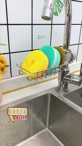 Sponge Holder Sink Organizer Stainless Steel with Hook Soap Sponges Sink Drainer Diameter 18-25 mm COLOR: BLACK