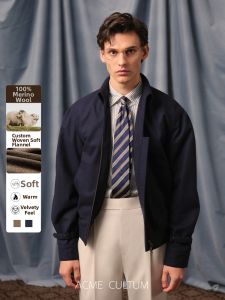 Wool Flannel Pleated One-piece Collar Aviator Admin Short Jacket Coat