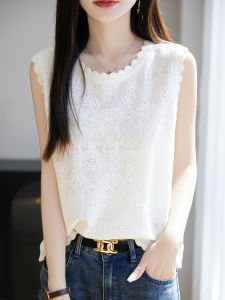 YUEXINYIRONG | Lace Round Neck Hollow-out Knit Vest
