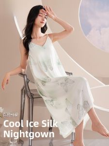 Miiow | Cat Woman Ice Silk Strap Sleep Dress Womens With Chest Pad Summer Thin Dress Cool Sensation Breathable Ladies Nightgown Home Clothes