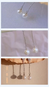 Khuyên tai dáng thả dài tòn ten ngoc trai dễ thương không đen trang sức style kpop