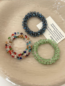 ยางรัดผมคริสตัลสีสันสดใส ยืดหยุ่นสูง ทนทาน ดีไซน์เก๋ไก๋สำหรับสาวๆ รัดผมแบบใหม่ รัดผมแบบหนา รัดผมแบบบาง