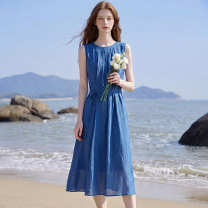 Blue Loose Fitting Leisure Sleeveless Dress