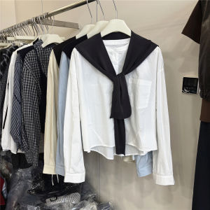 เสื้อเชิ้ตแขนยาวสไตล์เกาหลีสั้น ชิค สำหรับผู้หญิง ทรงเข้ารูป เสื้อคลุมไหล่ กระดุมข้าง สไตล์เรียบง่าย หวานและเผ็ดร้อน