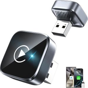 Shiny Silver Wireless CarPlay Adapter Fast Auto-Connect Android Auto Dongle Compact Plug for Smooth Driving Experience
