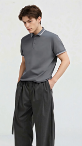 Casual Polo Shirt Breathable Soft Fabric Cotton Slim Fit Stylish Collar Top Work Casual Menswear
