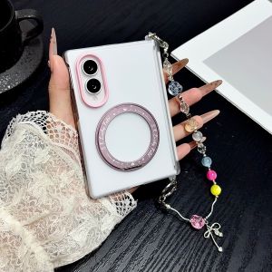 szhaiyu | Translucent for Magsafe Magnetic Rotating Stand Phone Case for Samsung Z Fold 8 Galaxy Zfold8 Wrist Strap Hinge Protective Cover