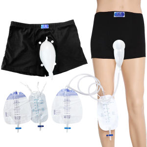 1PCS External Bedridden Wearable Silicone Male Urine Bag With Urinary Catheter Urine Collector Underpants Drainage Bag Reusable