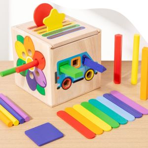 Wooden Montessori Shape Color Sorting Matching Game for Toddler 5 in 1 Fine Motor Developmental Sensory Toy Party Christmas Gift