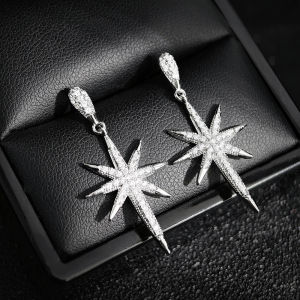 2025 New Luxury Star-shaped Design Silver Color Korean Earrings for Women Anniversary Gift Jewelry Wholesale E5890
