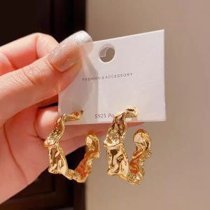 925 Silver Needle Irregular Gold Color Earrings Novelty Design Luxury Sensation Small Audience Trendy Jewelry Accessories