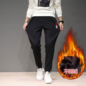 Mens Fleece Lined Casual Sports Pants Autumn Winter Warm Trousers Straight Leg Long Pants Travel Scenarios Micro Stretch PU Material
