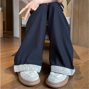 QIAONIAOGE | High Waist Straight Leg Original Color Denim Jeans Women Spring Autumn Small Size Patchwork Hook Needle Rope Drawstring