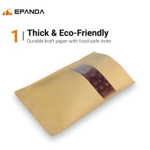 50pcs Kraft Paper Stand Up Zip Lock Pouch Bag Resealable Black White Food Packaging Bag with Window