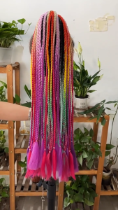 YOUJ Hip-hop Style Dirty Wig Women Braided Gradient Colored Twist Ponytail Wig Hair Extension Headwe