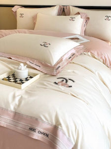 Luxurious Pure Cotton Long Staple Fiber Bedding Set 4-Piece Queen Size Bed Sheet Cover Duvet Cover Lightweight High Density