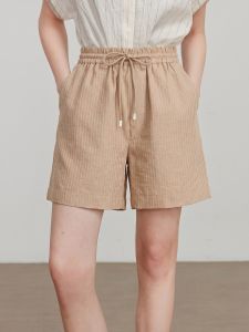 Basic House | Striped Summer Drawstring Waist Straight Cut Shorts