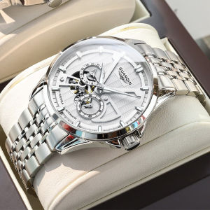 Guanqin Swiss Crest Mens Mechanical Watch Fashionable Hollow Steel Strap Automatic Nightlight Waterproof Butterfly Double Snap Clasp
