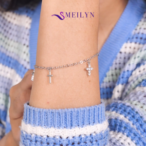 MEILYN Gelang Rantai Tangan Perhiasan Emas Wanita Bandul Salib Elegan Polos Mata Baris Gold Plated All Series