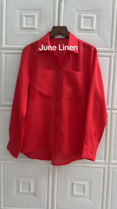 [JUNE LINEN] Áo sơ mi nữ Linen tưng premium washed áo 2 túi vạt đuôi tôm. A52