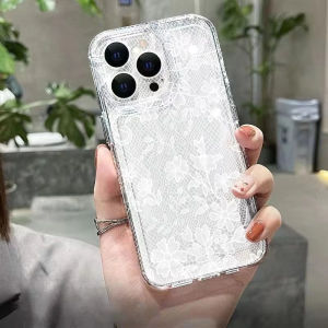 White Pink Lace Pattern Phone Case for iPhone 17 Air 16 15 14 11 Pro Max Plus 13 12 Mini X 8 7 Soft TPU Back Cover Coque