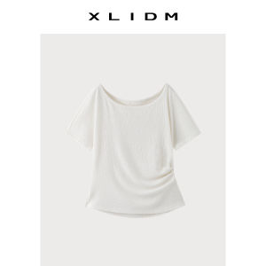 Elastic Round Neck Two-Way Wear Big Size Bubble Pleat Waist T-Shirt