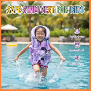 BINLU COD Kuromi Sanrio Kids Life Vest Inflatable Swim Vest for Children Baby Toddler Safety Life Jacket Size S M L Purple Cartoon Floating Vest for Swimming Pool Beach Training Gear Ready Stock High Quality Lifejacket for Kids